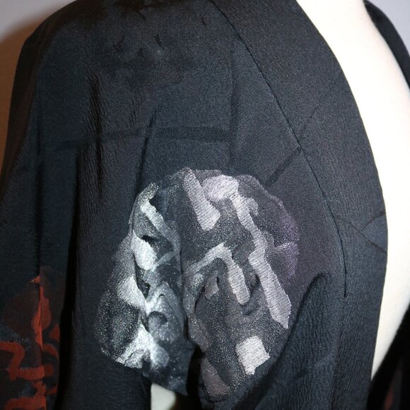 Japanese Haori Jacket - Antique Haori Silk Kimono Jacket Black - Picture 2 of 16